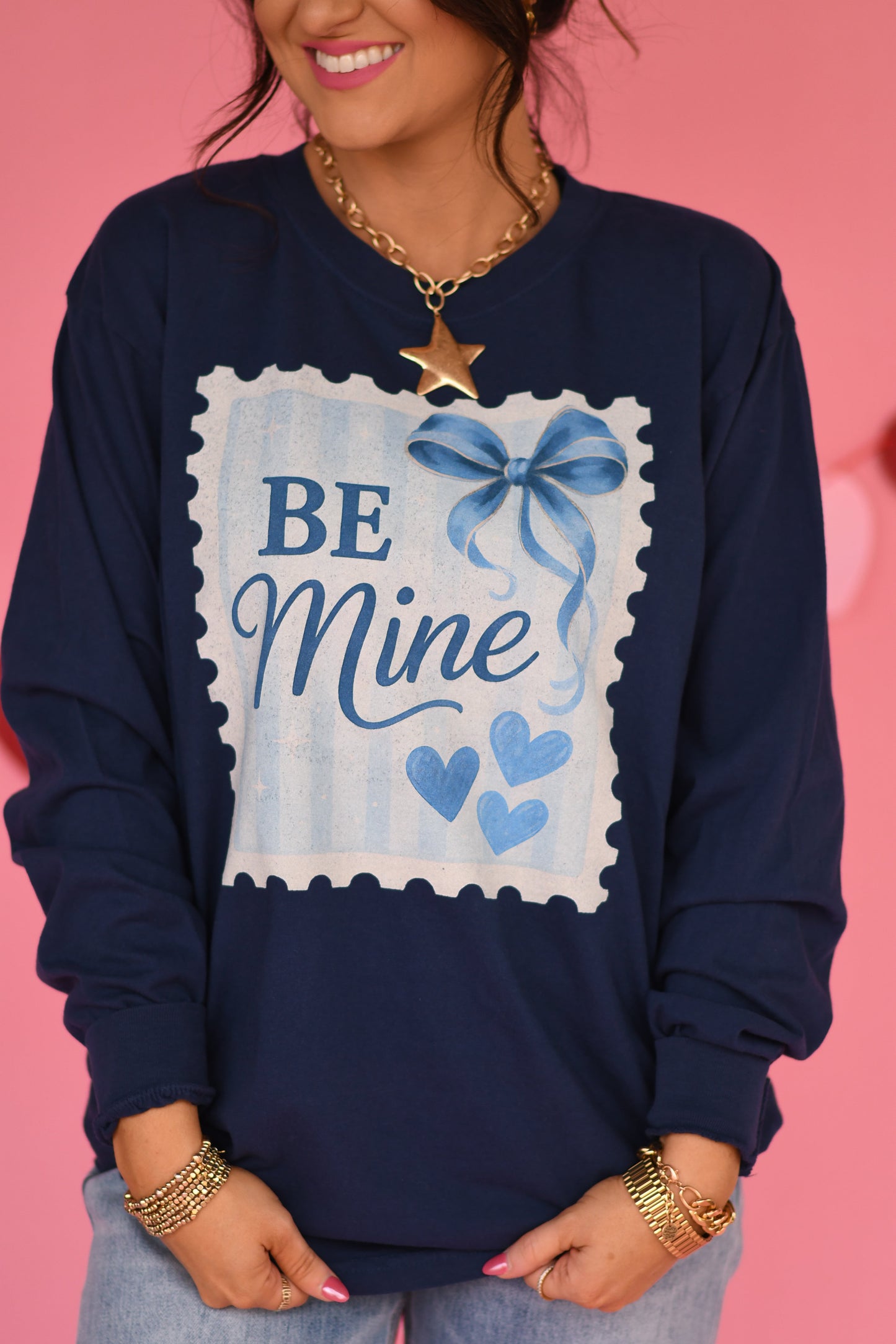 Blue Be Mine Stamp Long Sleeve/Short Sleeve Tee