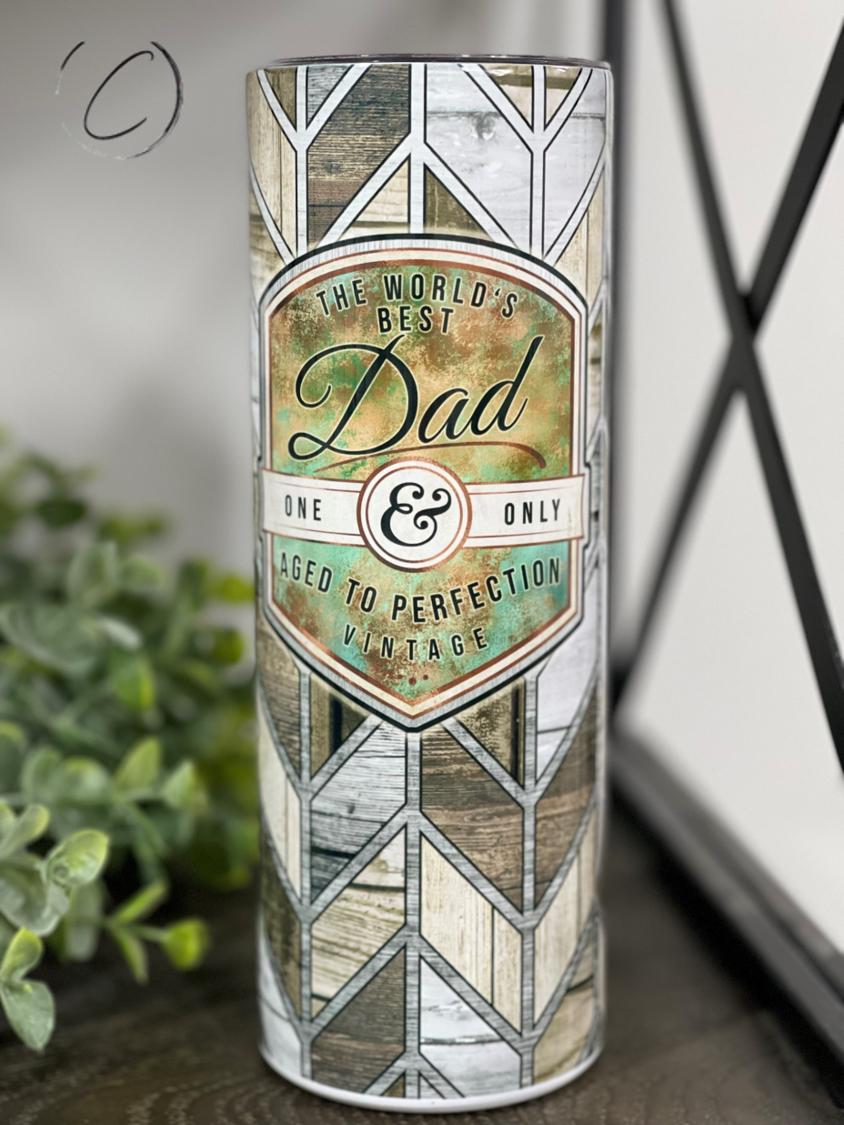 Dad, Aged To Perfection 20oz Skinny Tumbler