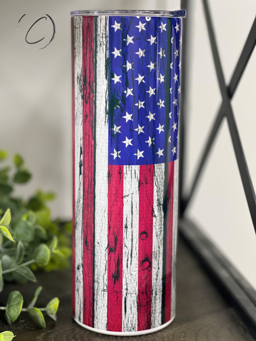 Distressed American Flag 20oz Skinny Tumbler