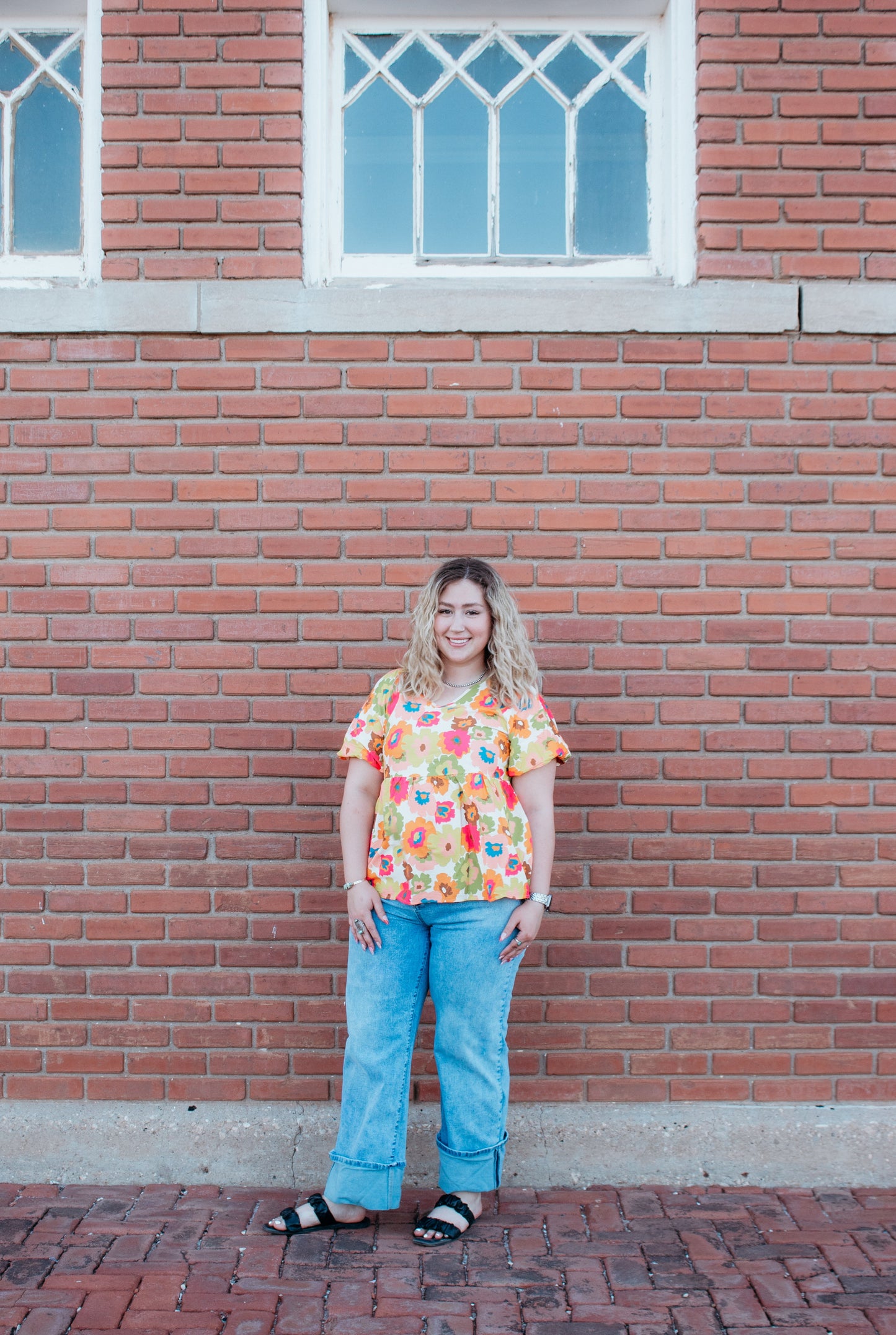 Floral Print V Neck Puff Sleeve Summer Blouse