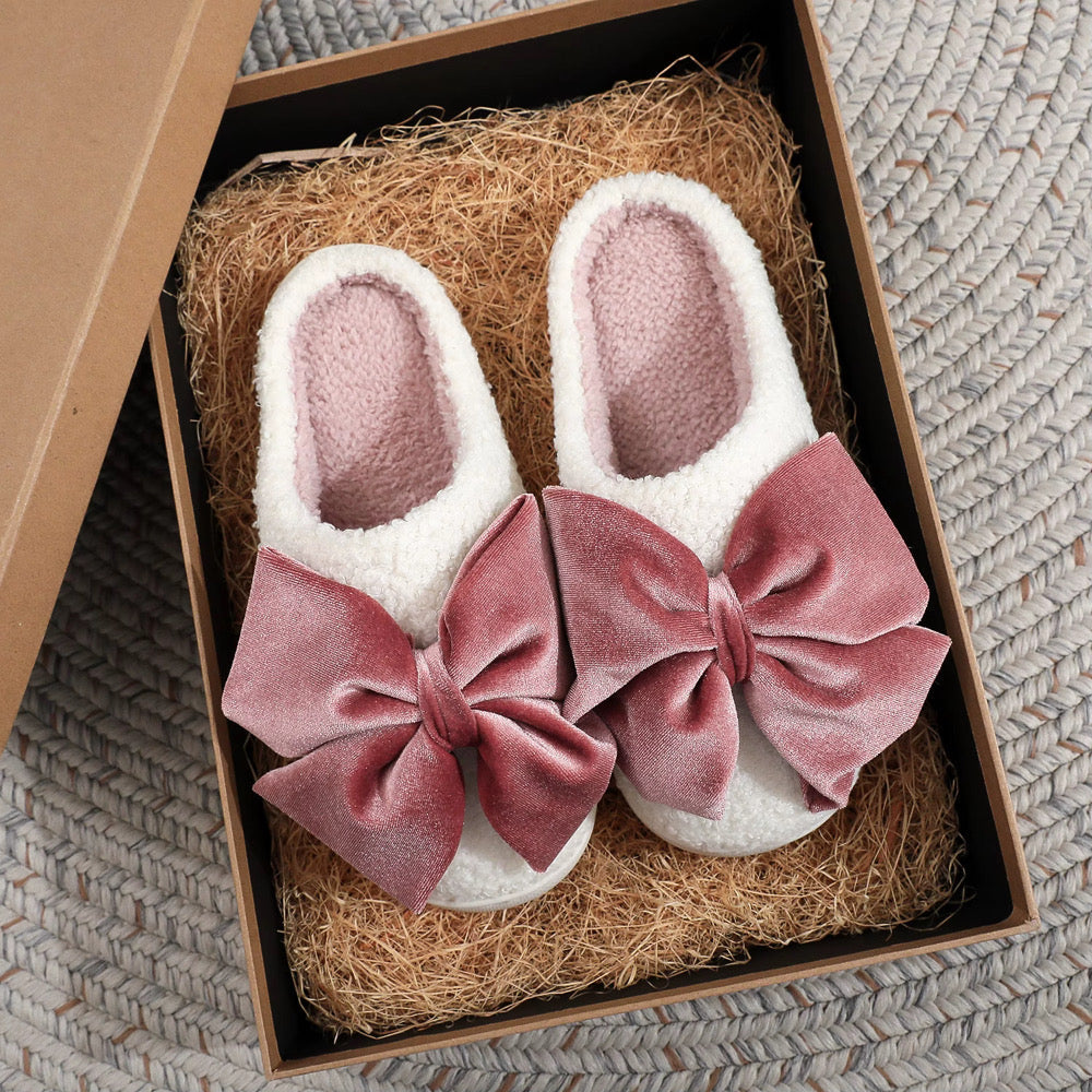 Mauve Velvet Bow Slippers *CIJ SPECIAL*