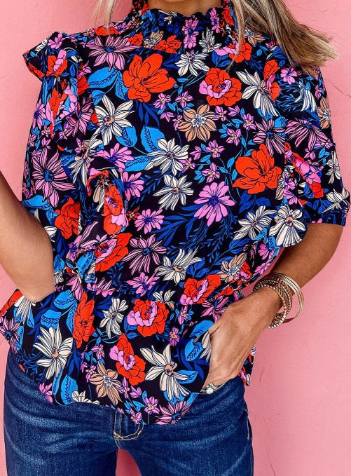 Floral Print Ruffle Peplum Top