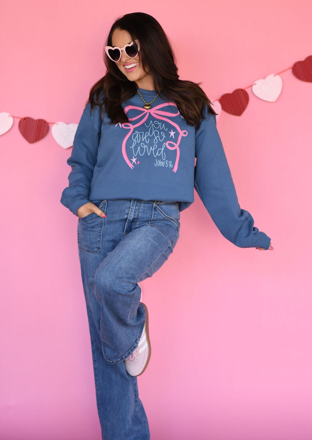 You Are So Loved Bow Indigo Sweatshirt