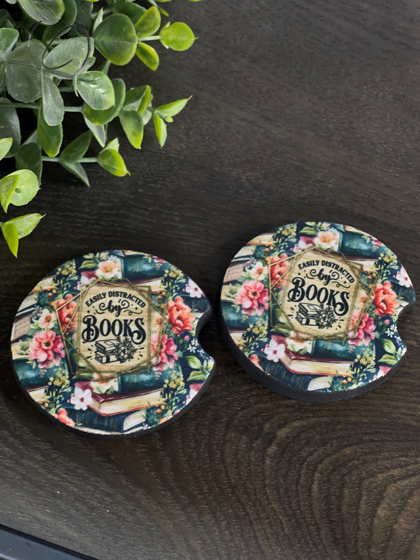 Easily Distracted By Books Car Coaster Set