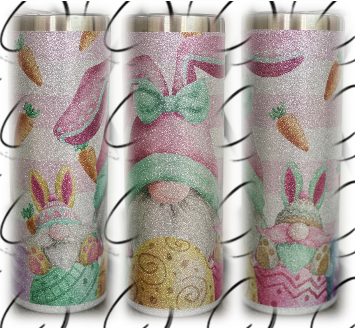 Easter Bunny Gnomes 20oz Glitter Skinny Tumbler