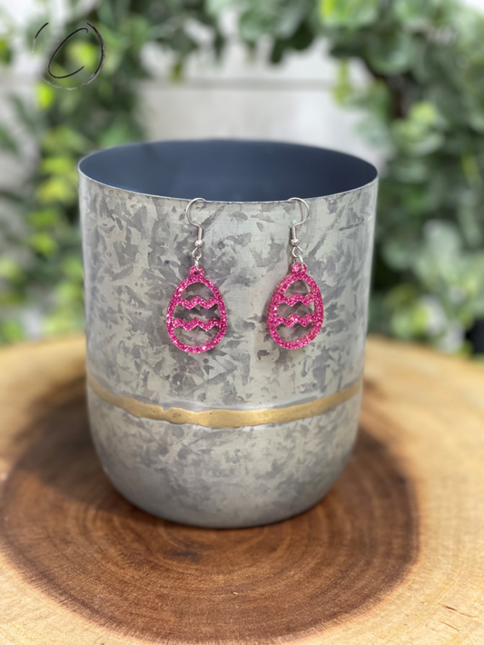 Easter Egg Pink Glitter Dangle Earrings