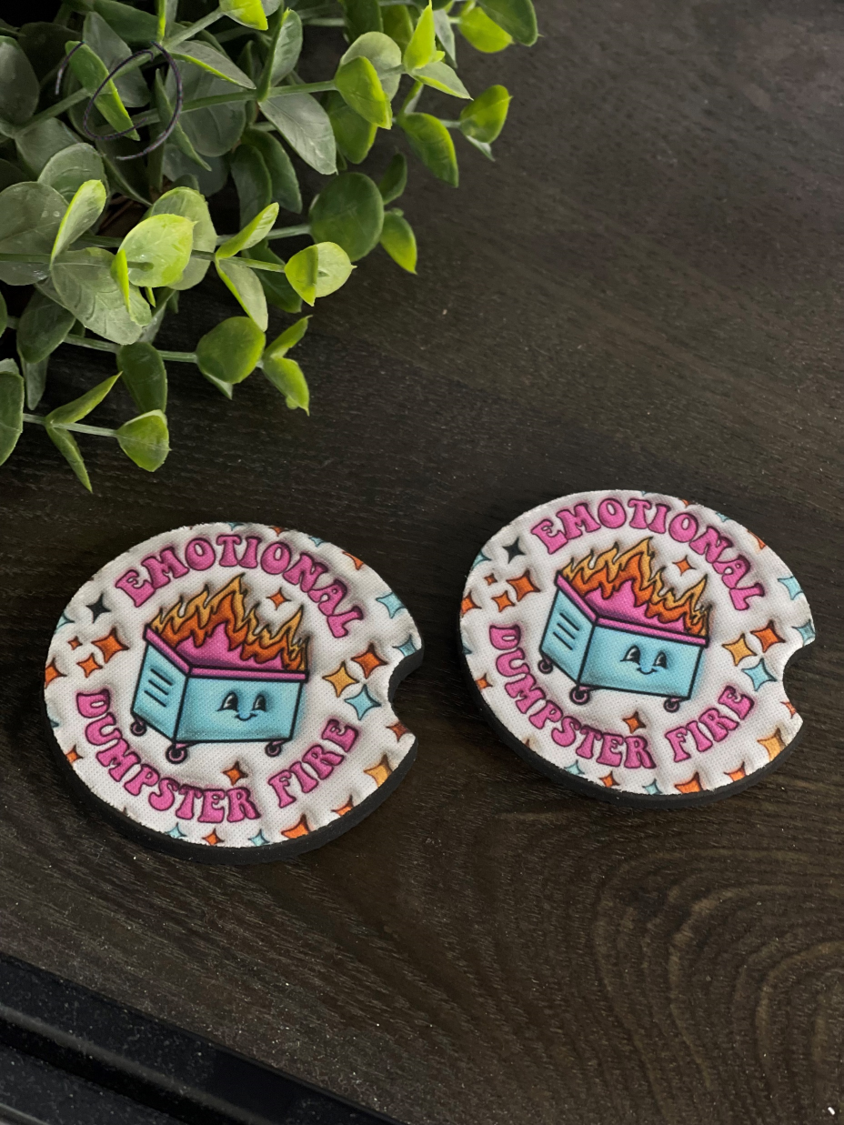 Emotional Dumpster Fire Inflated Car Coaster Set