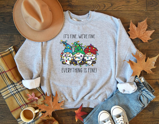 Everything Is Fine Gnome Lights Sweatshirt