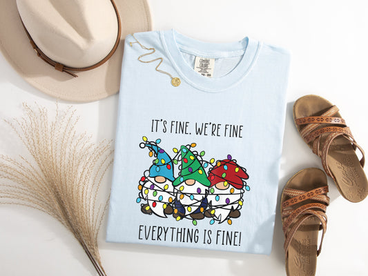 Everything Is Fine Gnome Lights Graphic Tee