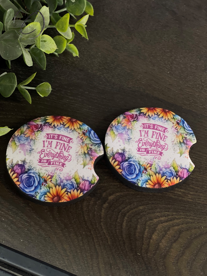 Everything Is Fine Floral Car Coaster Set