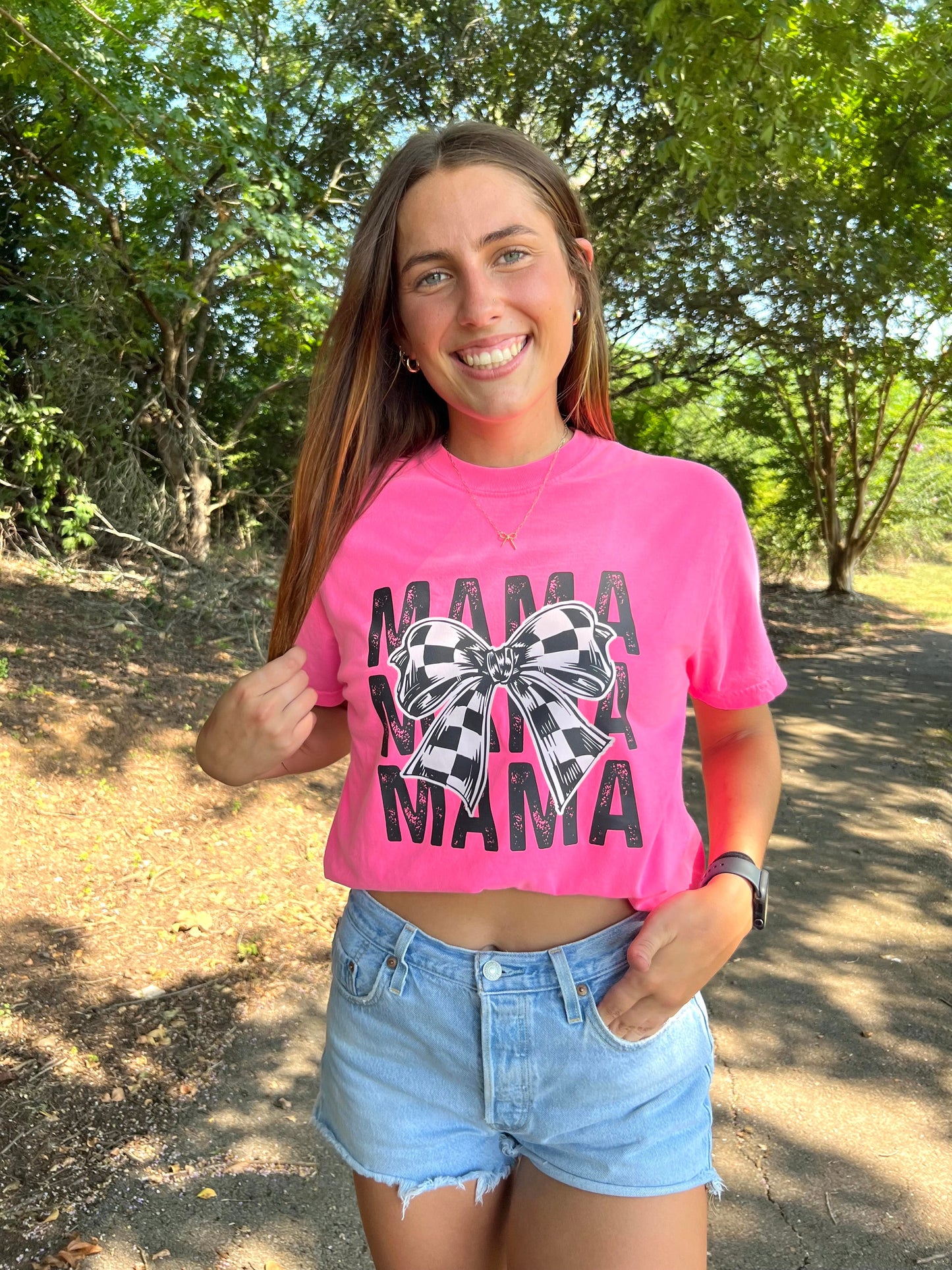 Mama Checkered Bow Tee