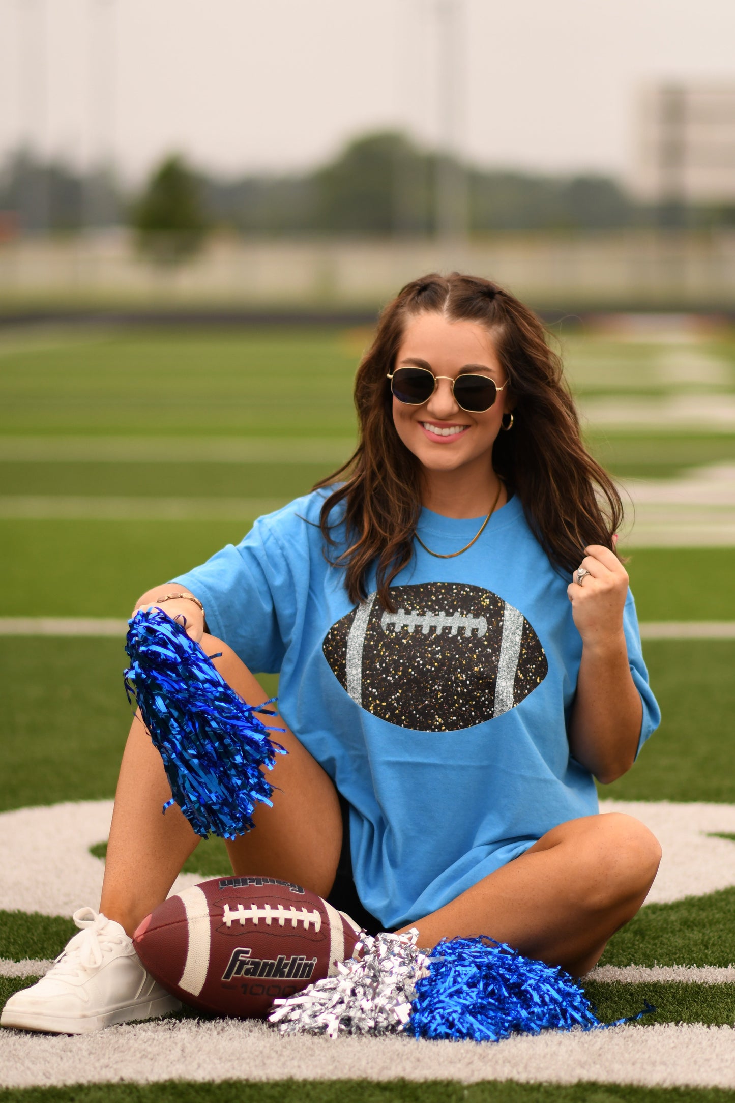 Royal Faux Glitter Football Tee