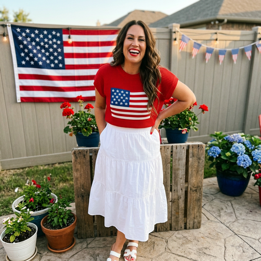 Flag Graphic Short Sleeve Sweater Top