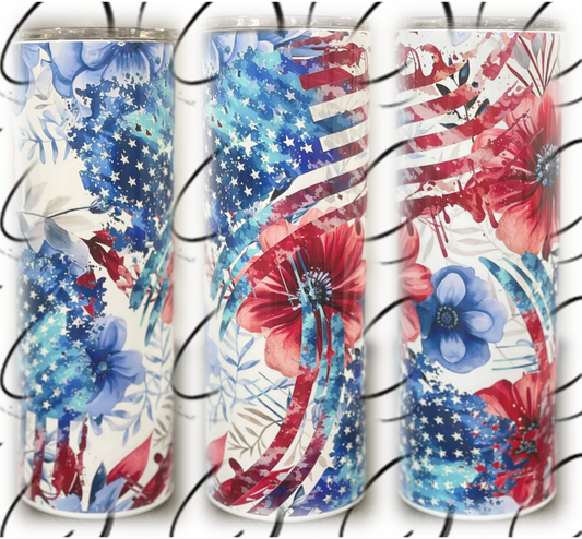 Floral American Flag 20oz Skinny Tumbler