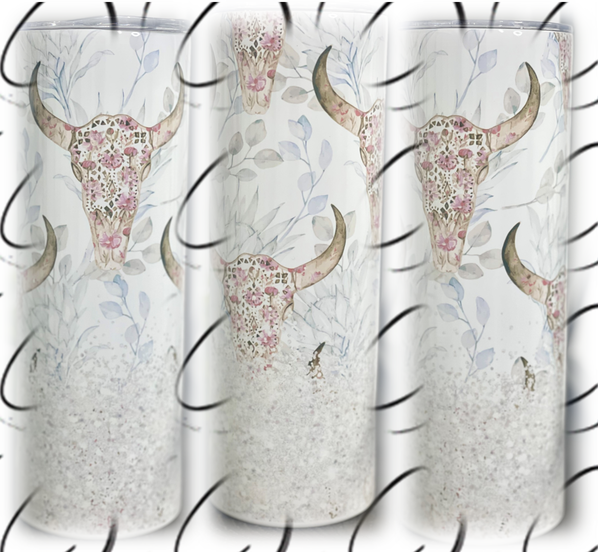 Floral Bull Skull 20oz Skinny Tumbler