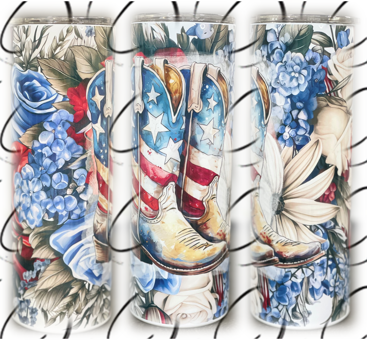 Floral Patriotic Cowboy Boots 20oz Skinny Tumbler