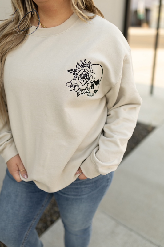 Floral Skull Accent Embroidered Sweatshirt