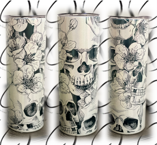 Floral Skulls 20oz Shimmer Skinny Tumbler