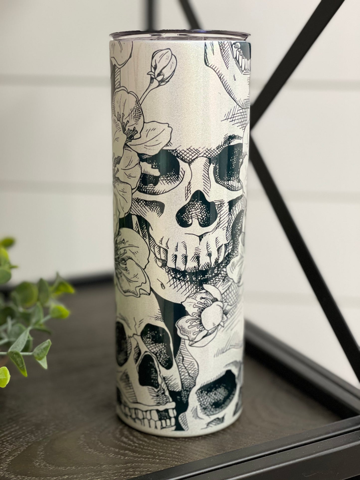 Floral Skulls 20oz Shimmer Skinny Tumbler