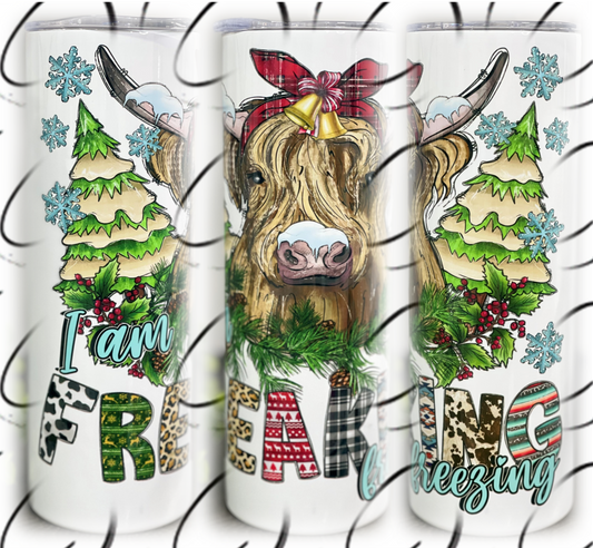 Freaking Freezing Highland Cow 20oz Skinny Tumbler