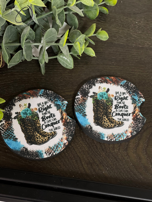 Give A Girl The Right Boots Car Coaster Set