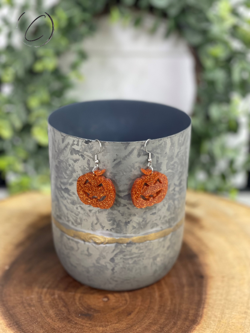 Pumpkin Orange Glitter Dangle Earrings