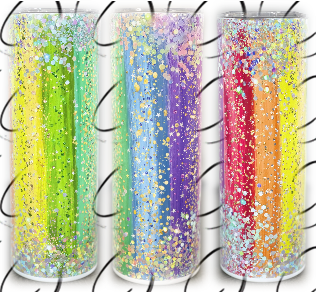 Glitter Rainbow Strokes 20oz Skinny Tumbler