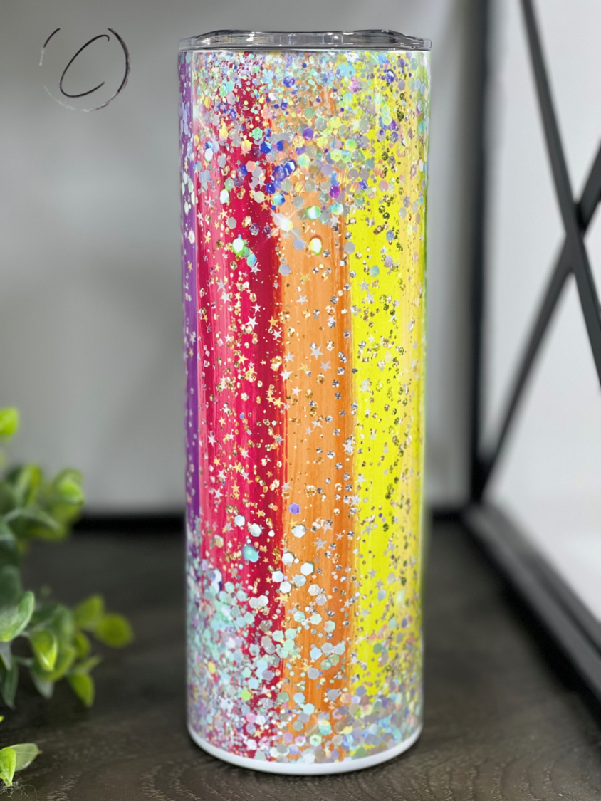 Glitter Rainbow Strokes 20oz Skinny Tumbler