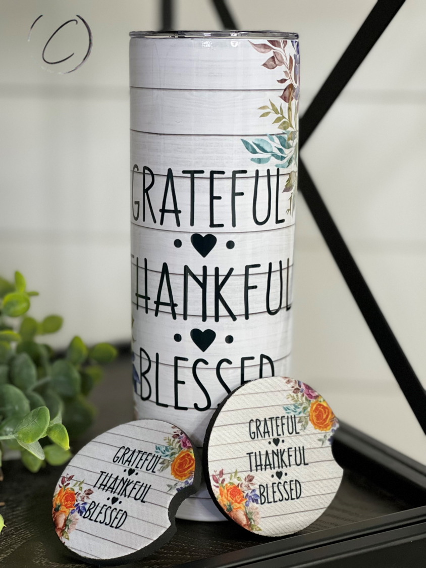 Grateful, Thankful, Blessed 20oz Skinny Tumbler Bundle