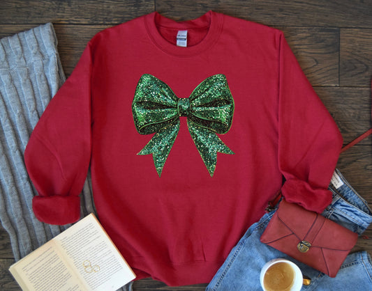 Green Glitter Coquette Bow Sweatshirt