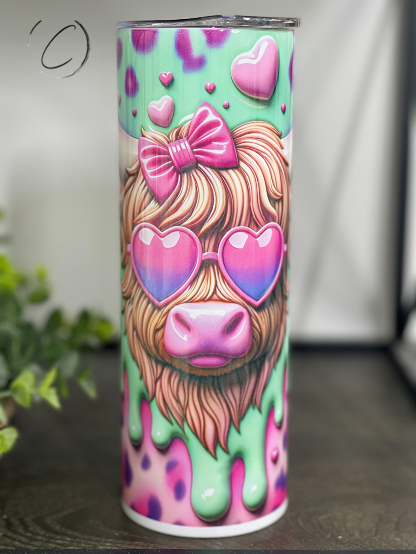 Groovy Love Highland Cow 20oz Skinny Tumbler