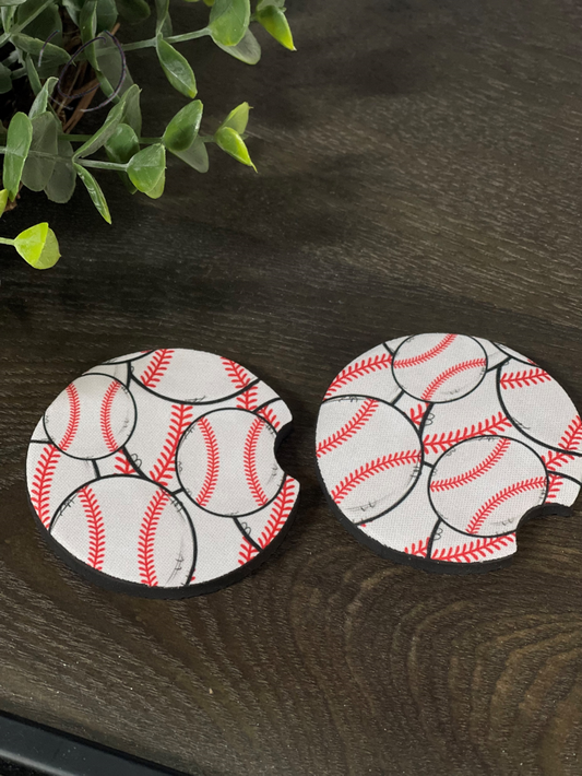 Hand Drawn Baseballs Car Coaster Set