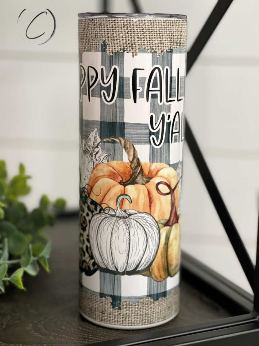 Happy Fall Y'all 20oz UV Orange Skinny Tumbler