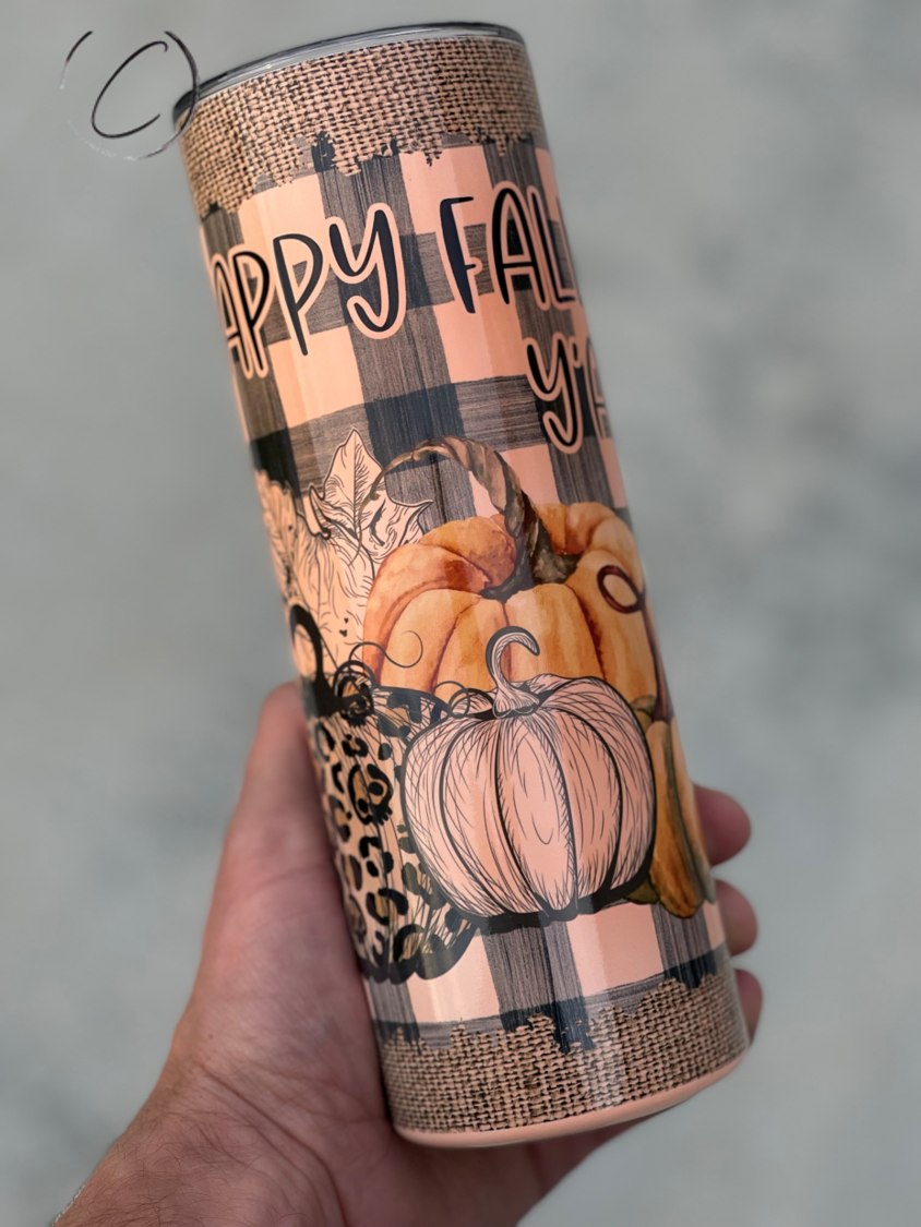 Happy Fall Y'all 20oz UV Orange Skinny Tumbler