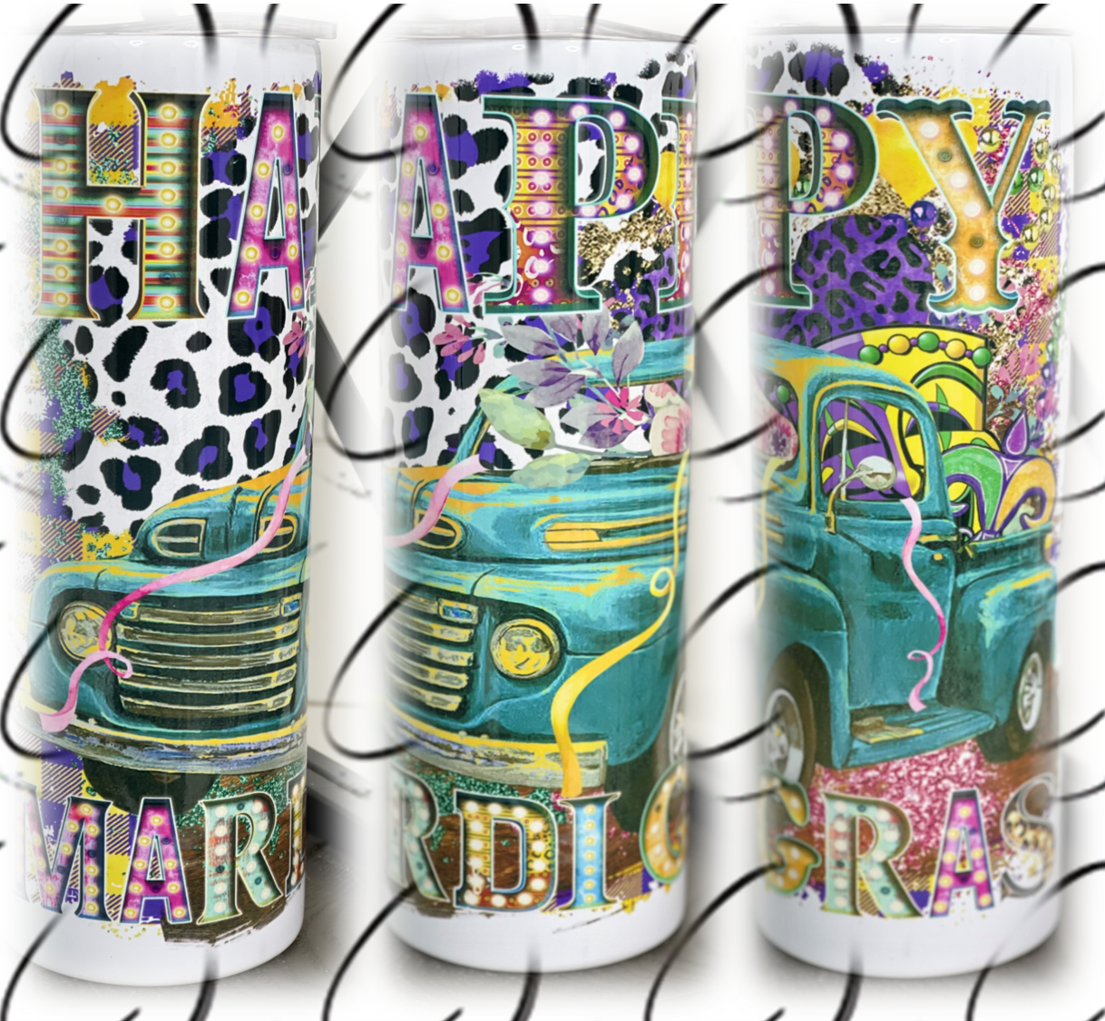 Happy Mardi Gras Truck 20oz Skinny Tumbler