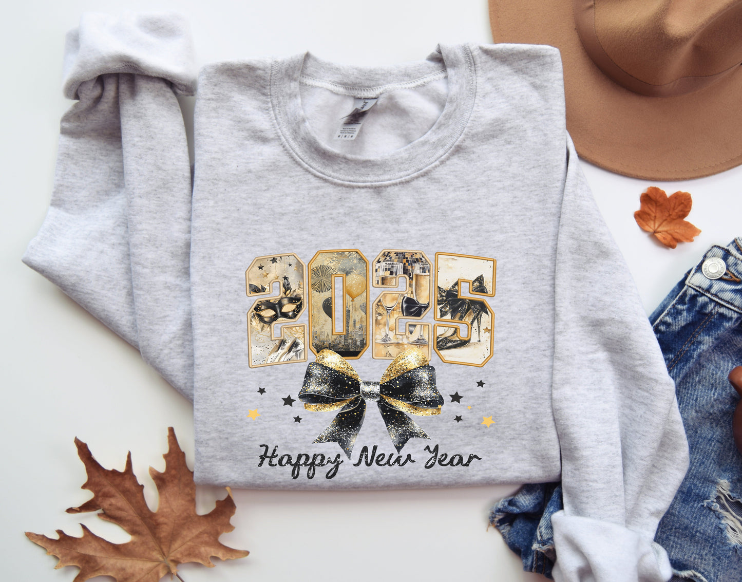 Happy New Year 2025 Black & Gold Sweatshirt