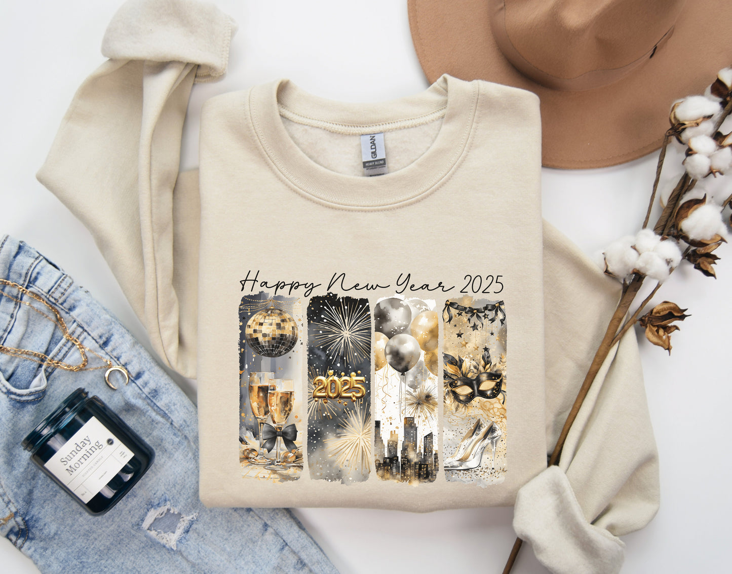 Happy New Year 2025 Brushstrokes Sweatshirt