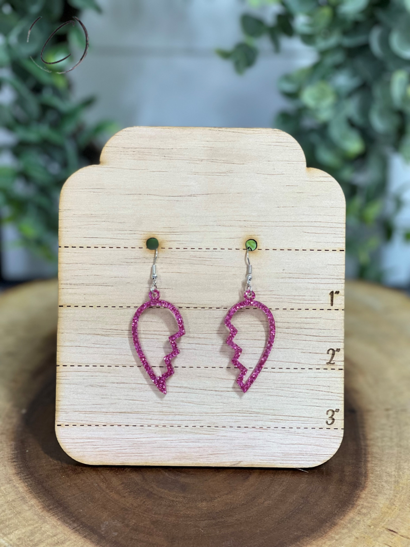 Heart Breaker Pink Glitter Dangle Earrings