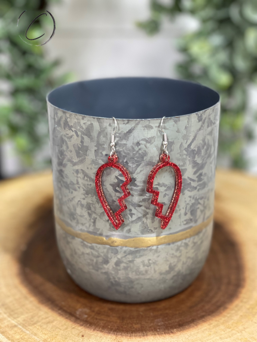 Heart Breaker Red Glitter Dangle Earrings