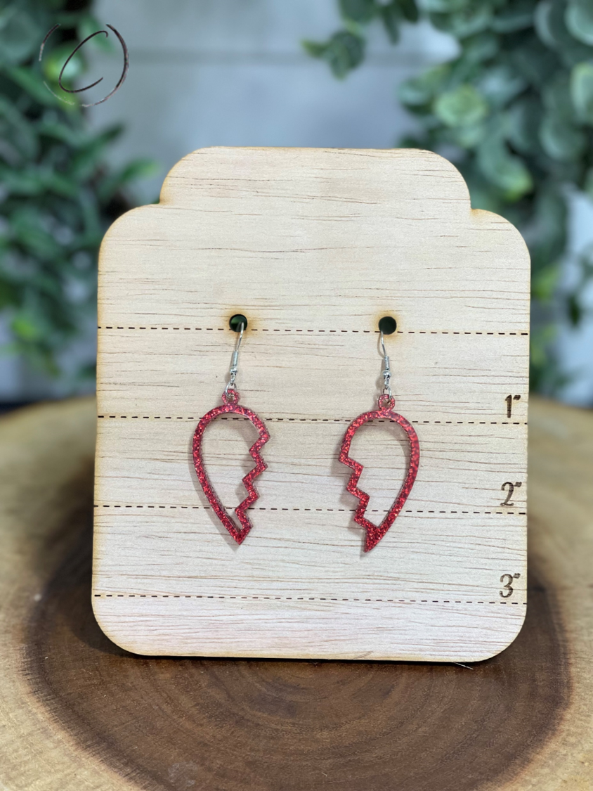 Heart Breaker Red Glitter Dangle Earrings