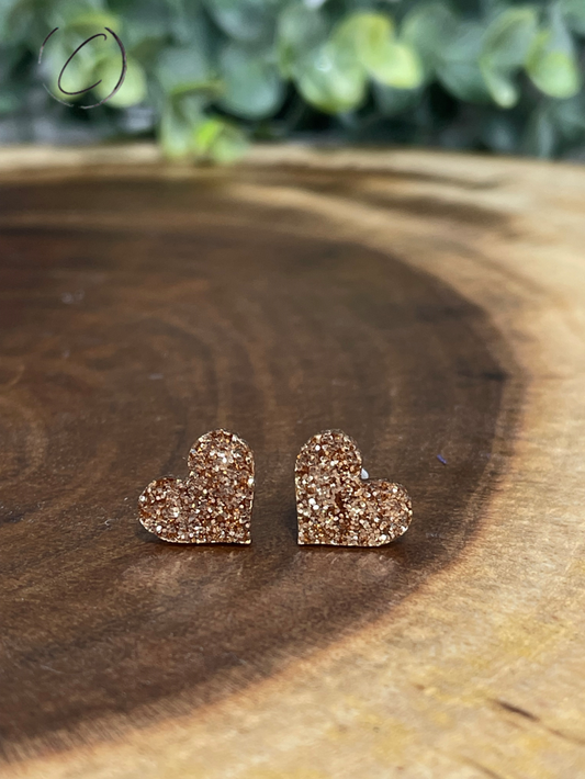 Heart Gold Glitter Stud Earrings