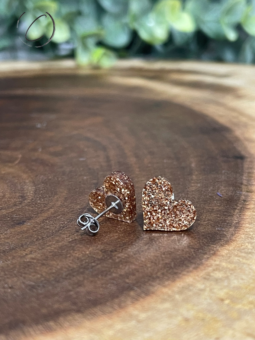 Heart Gold Glitter Stud Earrings