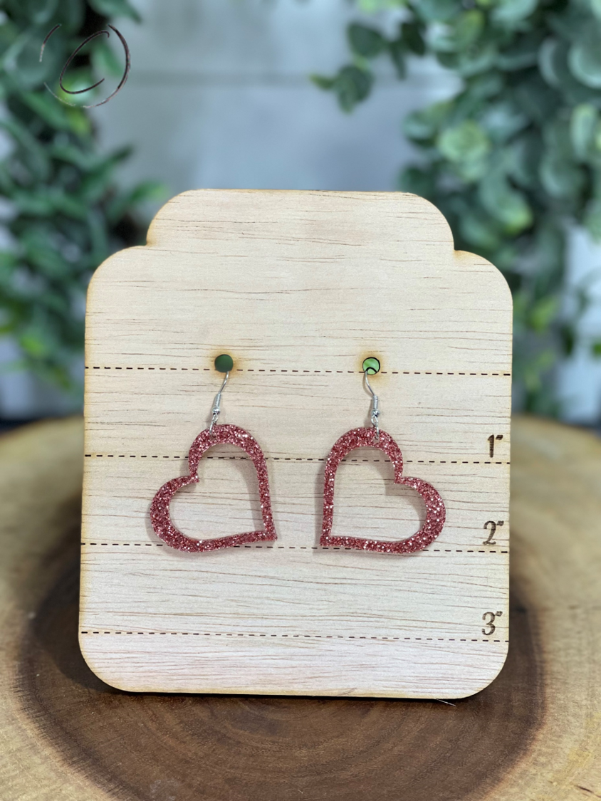 Heart Outline Rose Gold Glitter Dangle Earrings