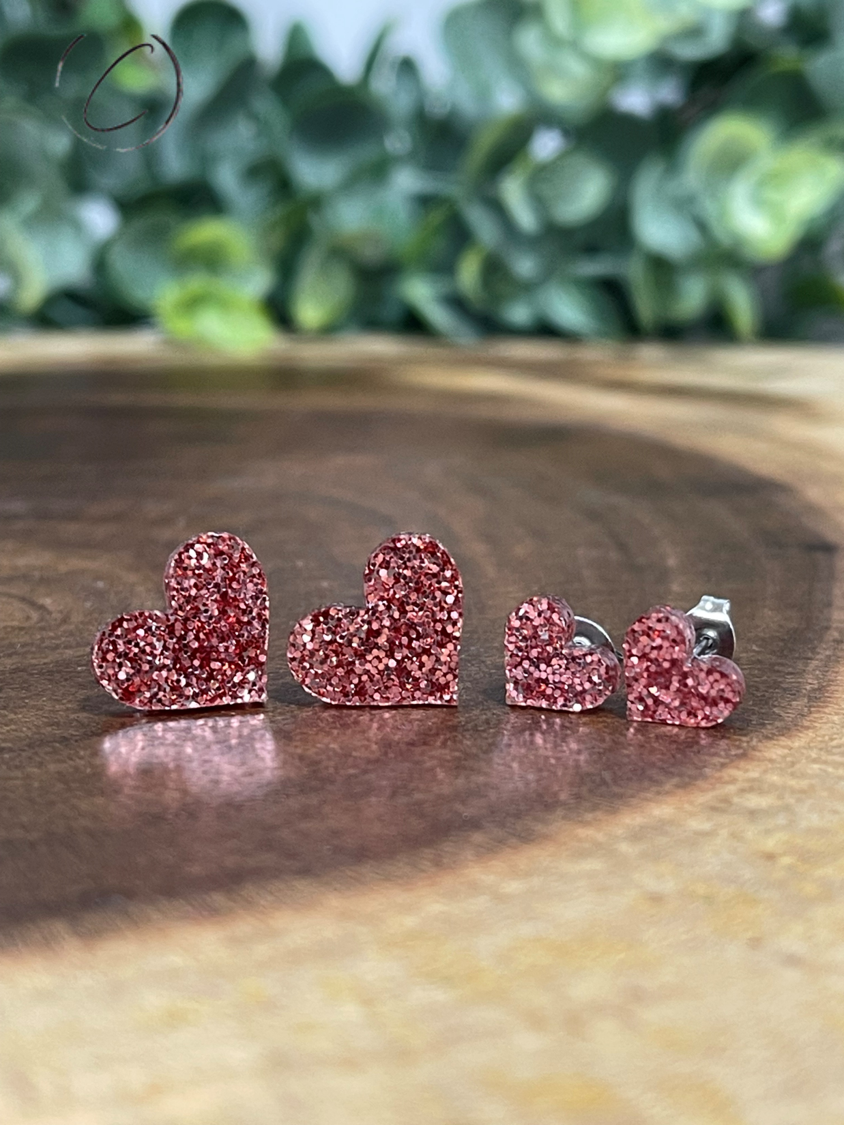 Heart Rose Gold Glitter Stud Earrings