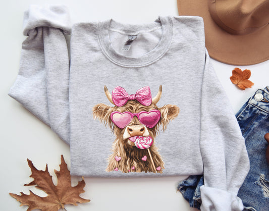 Heart Sunnies Highland Cow Sweatshirt