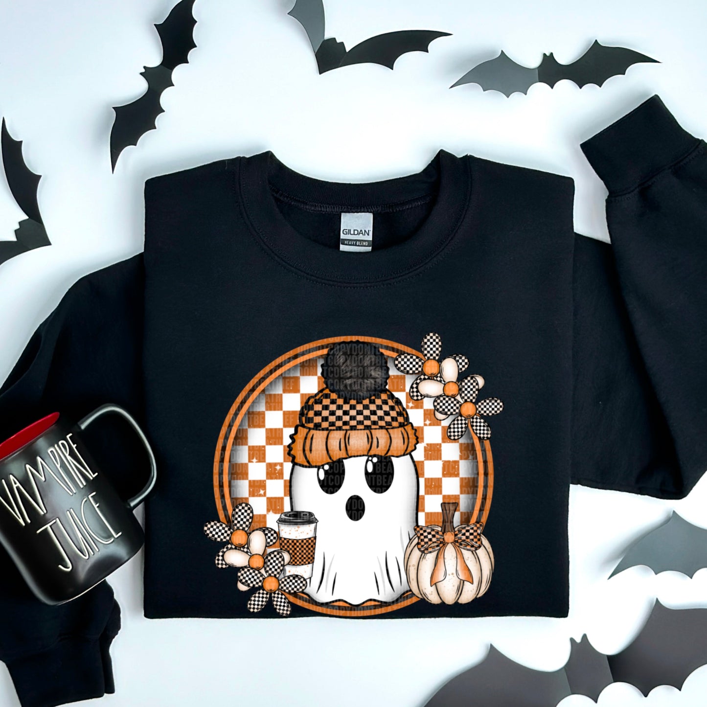 Hello Fall Checkered Ghost - Sweatshirt