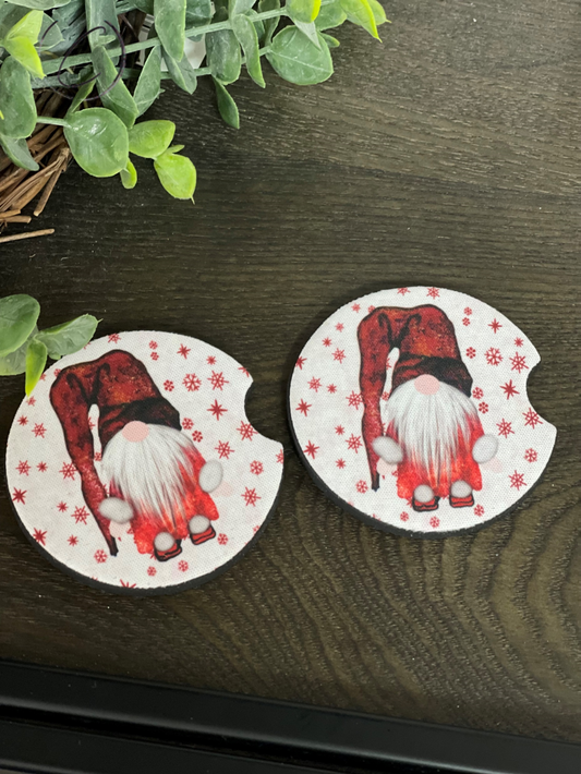 Holiday Snowflake Gnome Neoprene Car Coaster Set