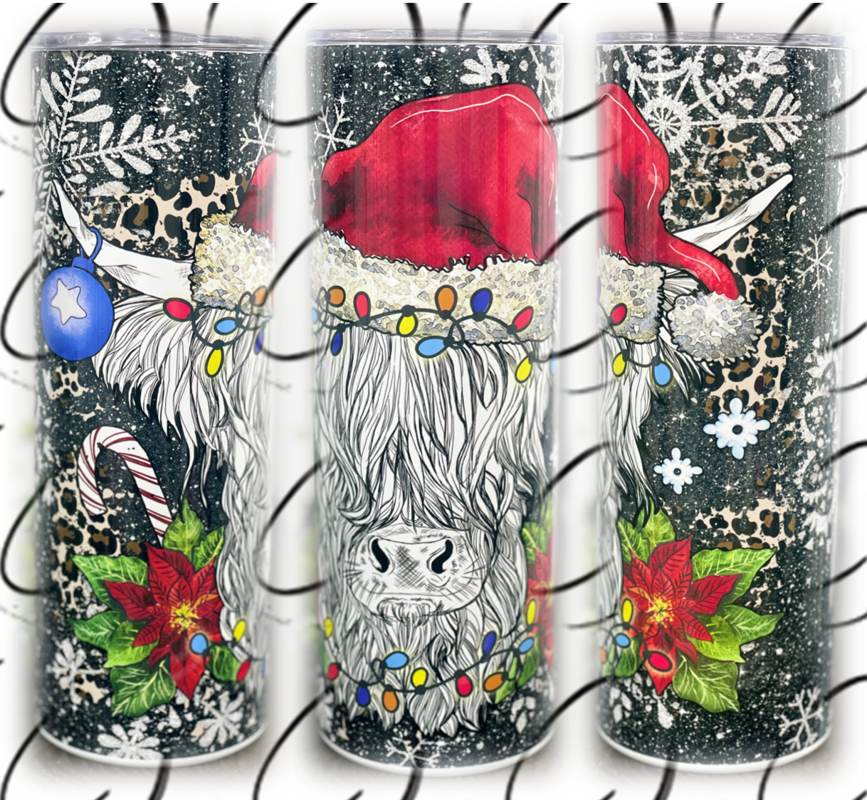 Holly Jolly Highland Cow 20oz Skinny Tumbler