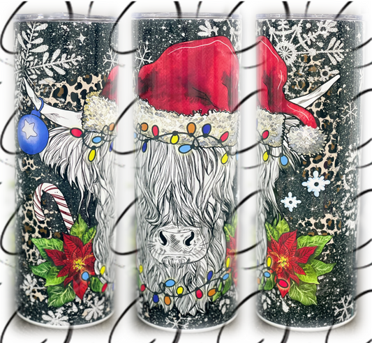 Holly Jolly Highland Cow 20oz Skinny Tumbler