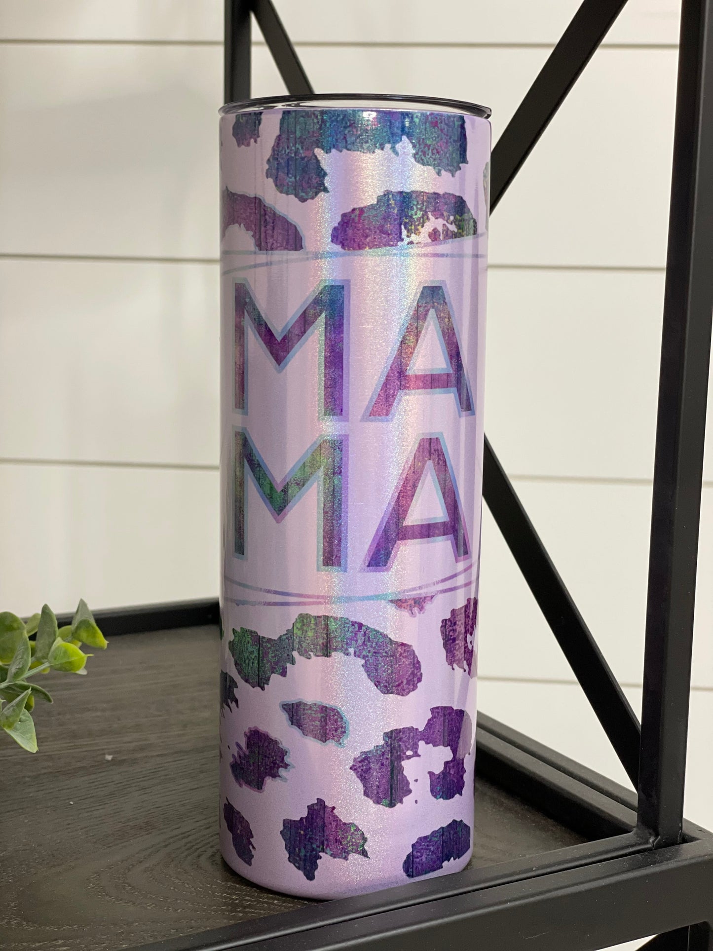 Purple Leopard Mama 20oz Shimmer Skinny Tumbler